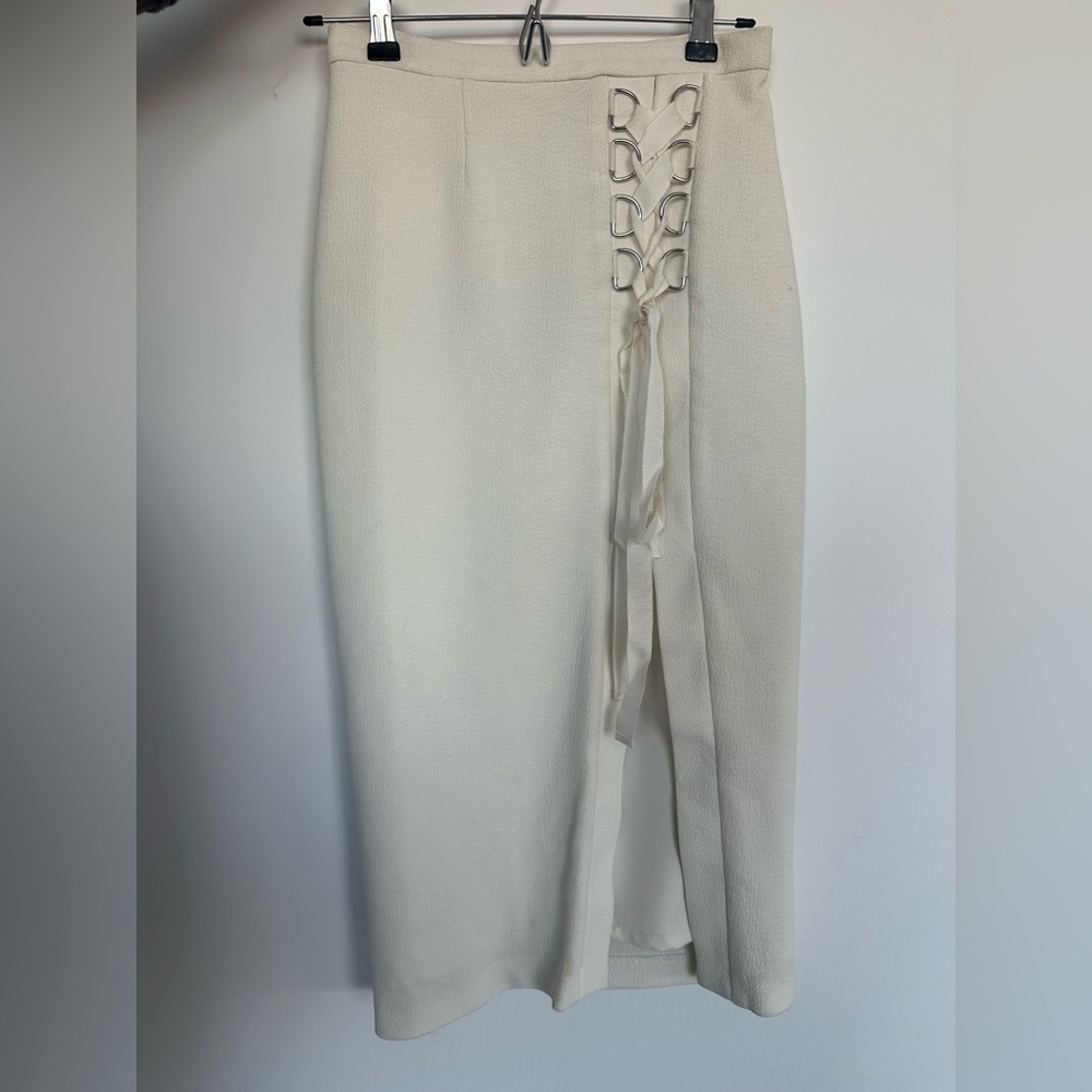 Rebecca Vallance Cream Lace-Up Pencil Skirt